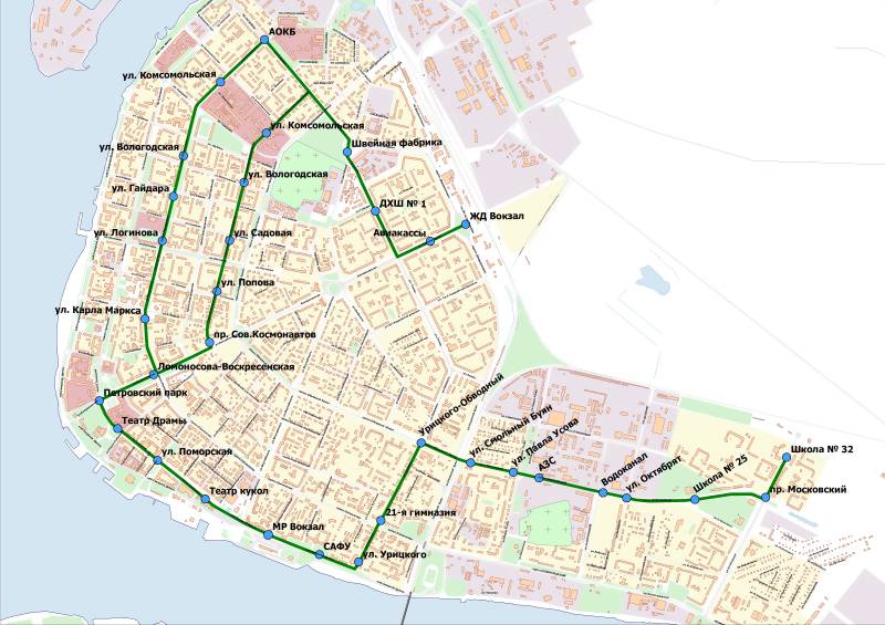 Схема движения общественного транспорта в архангельске